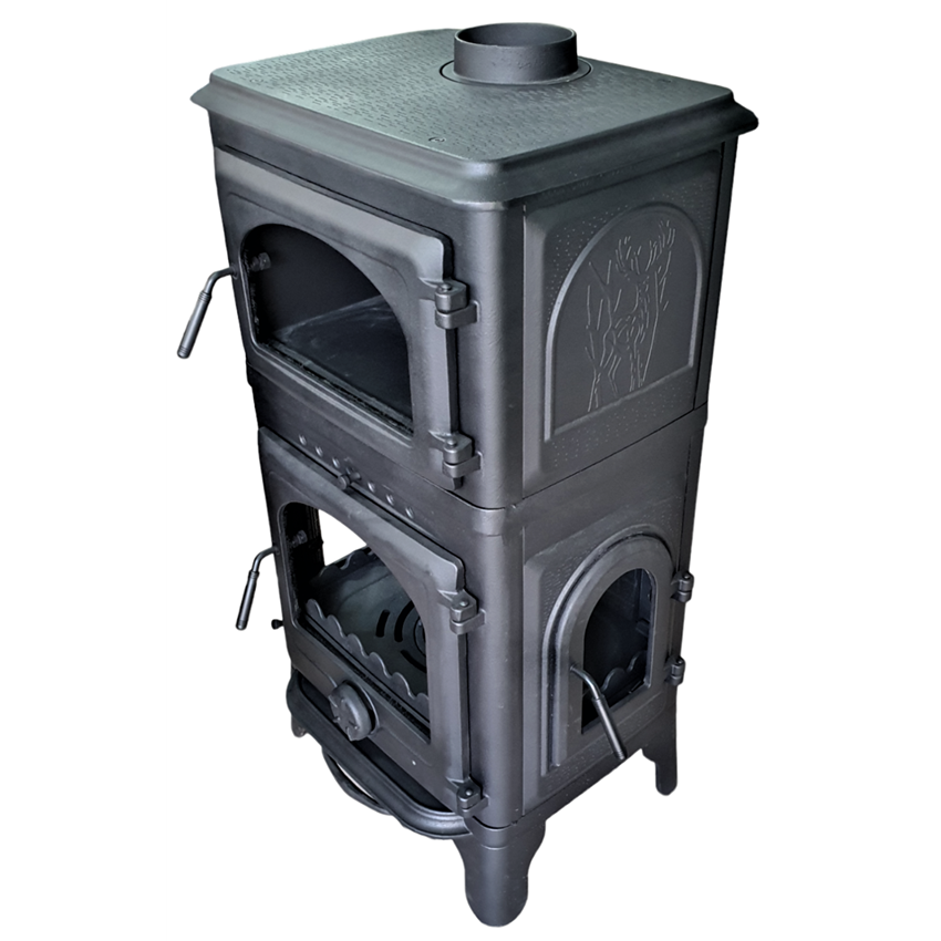 Döküm Üç Camlı Yan kapaklı Fırınlı Soba 058B Elite