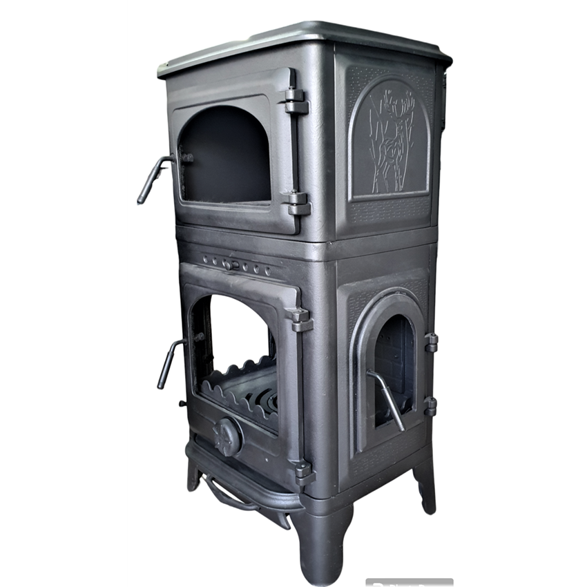 Döküm Üç Camlı Yan kapaklı Fırınlı Soba 058B Elite